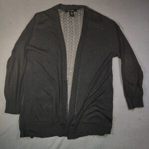 89th & Madison Grey Gray Cardigan with Zig‎ Zag Chevron Sheer Back 1X